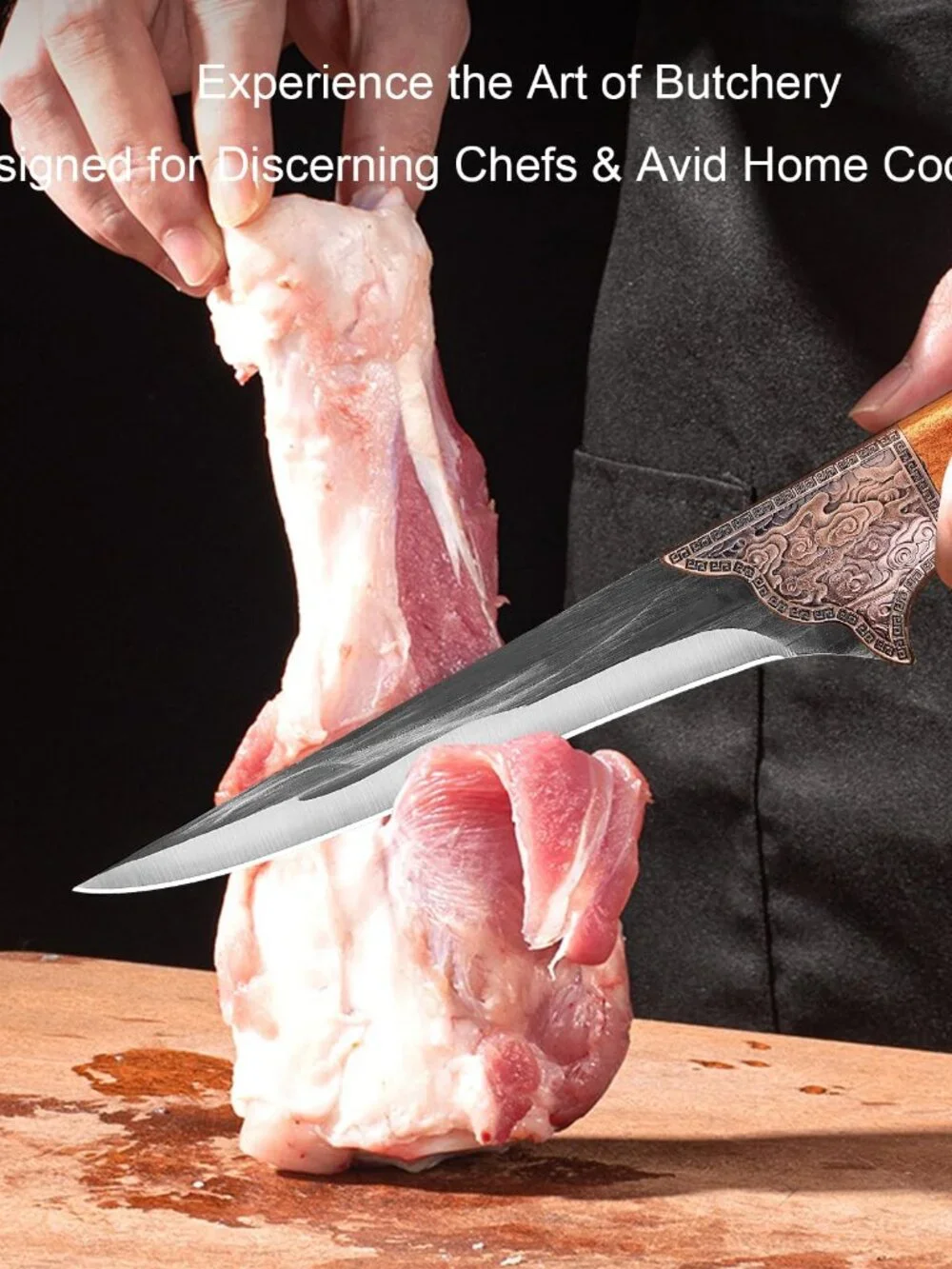 6 Inch Boning Knife - Curved Semi-Stiff Blade for Meat Cutting, Filleting & Debo